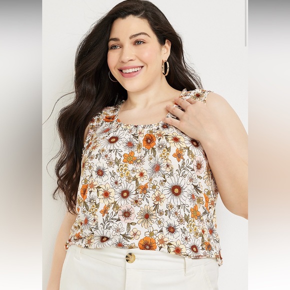 Maurices Tops - Maurices Floral Ruffle Trim Tank